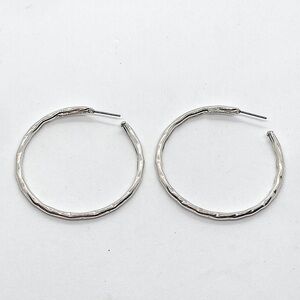 Vtg Sterling Silver Puffy Hammered Texture Hollow Hoop Earrings 1.9” D / 3mm W